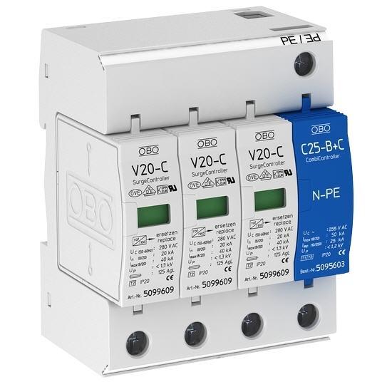 OBO V20-C/3+NPE-280 : chống sét lan truyền 3 pha LN230VAC Imax 120kA